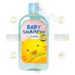 Blue Baby Shampoo Bottle With Picture Of Orange Kitty On Label And Soap  Bubbles