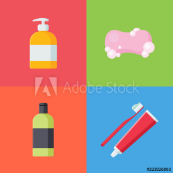 Set of hygiene items in flat style isolated on colorful ...