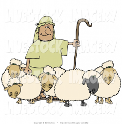 Clip Art of a Shepherd Man Holding a Staff and Standing with ...