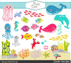 ON SALE Under the sea Clip Art ,.- Fish Clip Art, sea shell Clip Art, sea  animal Clip Art, cute Sea Creatures Clip Art
