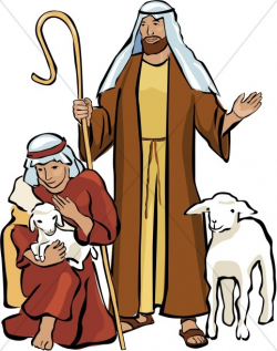 Two Shepherds and Two Lambs | Nativity Clipart