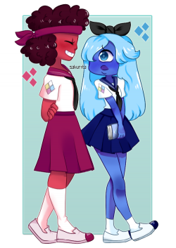 Sapphire and Ruby high school AU | Steven Universe Human/High school ...