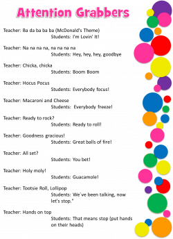 Attention grabbing shout outs for the classroom. This would work ...