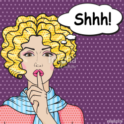 Retro girl says Shhh pop art comics style. Vector blond ...