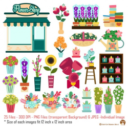 Digital Simple Flower Shop Theme Clipart Set, in Jpeg and Png Files for  Scrapbook Album, Greetings Card and Stickers Planner