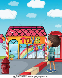 EPS Illustration - A boy standing near the toy store. Vector ...