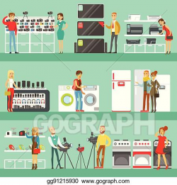 Vector Stock - Happy people in electronic store shopping for ...