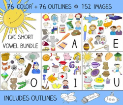 Short Vowel Clip Art Value BUNDLE - 76 CVC Words, 152 Images