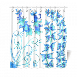 Dancing Aqua Blue Vines, Flowers Zendoodle Garden Shower Curtain 69 ...