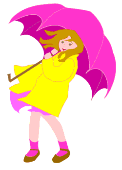 Spring Shower Clip Art: Girl with Raincoat and Umbrella