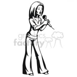 black and white image of a female singer clipart. Royalty-free clipart #  160605