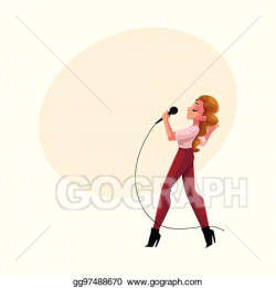 Vector Stock - Young pretty woman singing into microphone ...