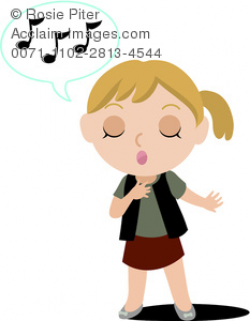 Clip Art Illustration of Girl Or Woman Singing