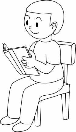 Line Art of Little Boy Reading - Free Clip Art
