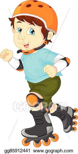 Vector Illustration - Happy boy on roller skate. EPS Clipart ...