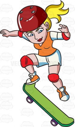 A teenage girl jumping high with her skateboard #cartoon ...