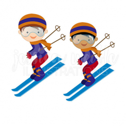 Boy Downhill Skier Cute Digital Clipart Winter Skiing Clip