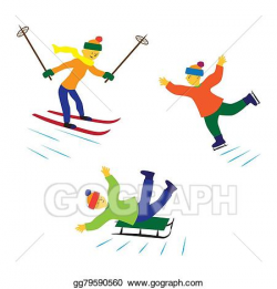 Stock Illustration - Children with ice skates, skis and ...
