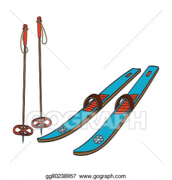 Vector Stock - Skis with classic bindings and ski poles ...