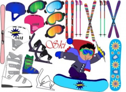Winter,skiing, snowboards Clip Art ski sport Equipment Gear birthday  party-033-