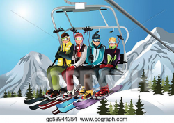 EPS Illustration - Skiers on the ski lift. Vector Clipart ...