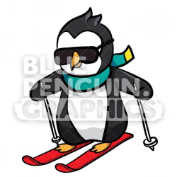 Penguin Skiing Vector Cartoon Clipart Illustration