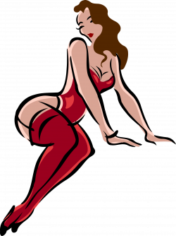 Clipart - Lingerie model, light skin, brown hair, red clothes