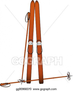 Vector Art - Old wooden alpine skis and old ski poles ...