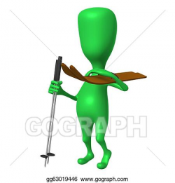 Drawing - View green puppet with skis on shoulder. Clipart ...