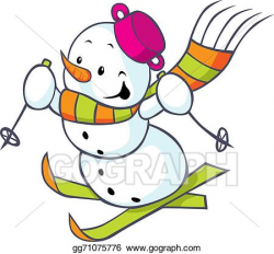 Vector Art - Cheerful snowman on skis. Clipart Drawing ...