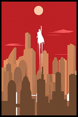 Amazon.com: Superhero Silhouette Art Deco Skyline Retro Art ...