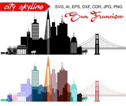 San Francisco SVG, California Vector Skyline, Golden Gate silhouette, Svg,  Dxf, Eps, Ai, Cdr, Studio3, San Francisco Skyline Clipart