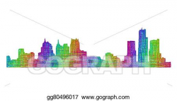 EPS Vector - Detroit skyline silhouette - multicolor line ...