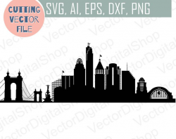 Cincinnati SVG, Ohio City Vector Skyline, Cincinnati silhouette, Svg, Dxf,  Eps, Ai, Cdr, Skyline Cutting Design, Cincinnati clip art