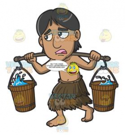 A Male Polynesian Slave Carrying Buckets Of Water