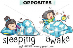 EPS Illustration - Opposite wordcard with word sleeping and ...