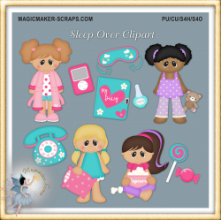 Sleep Over Clipart, Girl Clipart, Digital Scrapbook, Commercial Use, Pajama  Party