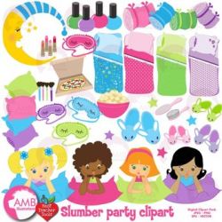 Slumber Party clipart, Girls Sleepover Clip Art, {Best Teacher Tools ...