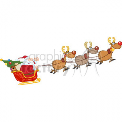 6686 Royalty Free Clip Art Santa Claus In Flight With His Reindeer And  Sleigh clipart. Royalty-free clipart # 389674