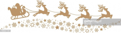 Santa Sleigh Reindeer Flying Snowflakes Gold Silhouette ...
