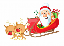Santa Claus S Reindeer Cute With Sleigh - Santa On Sleigh ...