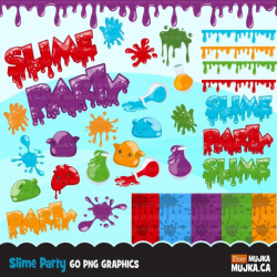 Slime clipart. Mega Bundle of Slime party clip art with paint splashes,  slime wording, dripping borders, party graphics cute slime monsters