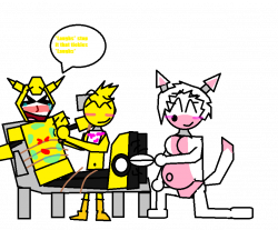 Mangle and Toy Chica tickles Bee by g1bfan on DeviantArt