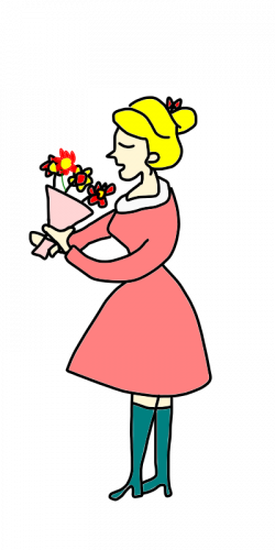 Clipart - lady smells a bunch of flowers