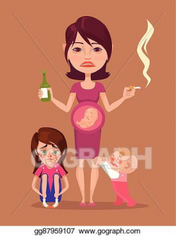Vector Illustration - Bad pregnant drunk smoking mother. EPS ...