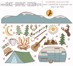 Camping Clipart, Digital Download Illustrations, Wilderness Clipart, Summer  Clipart, Small Commercial Use Clipart