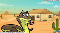 A Snake Slithering Around and A House In The Middle Of A Desert Background