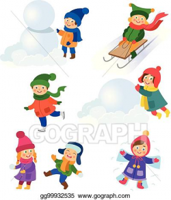 Vector Clipart - Set of kids, children enjoying winter ...