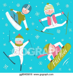 Vector Art - Ski snowboard snowflakes winter sport funny ...