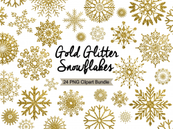 Snowflake Clipart - Gold Glitter